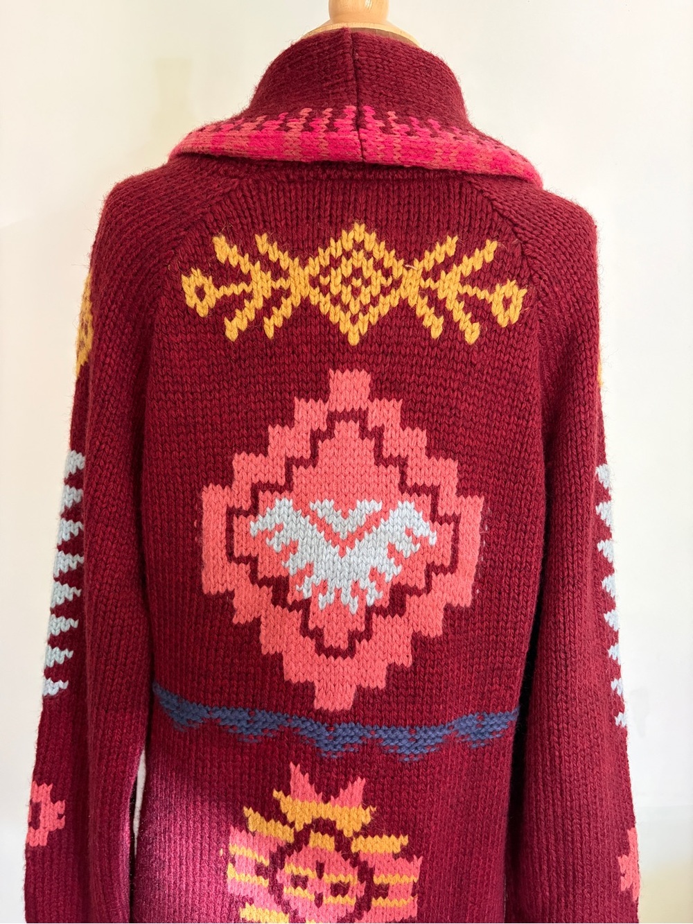 Sundance Women’sSouthwestern Cardigan Duster Sweater Coat Burgundy Boho NWT - Picture 7 of 11